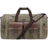 60L Waxed Canvas Expandable Genuine Leather Expandable Duffle Bag