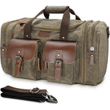 60L Waxed Canvas Expandable Genuine Leather Expandable Duffle Bag